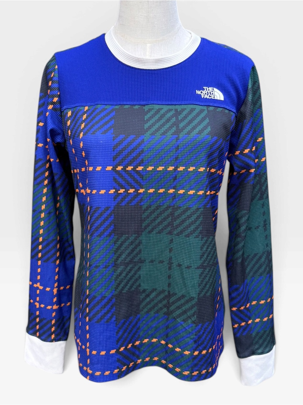 The North Face Women’s Medium Plaid Long Sleeve Waffle Knit Shirt Blue Green